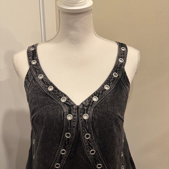 Pilcro NWT Dark Gray Sleeveless V-Neck Studded Grommet Denim Mini Dress Punk Alt - Picture 4 of 10
